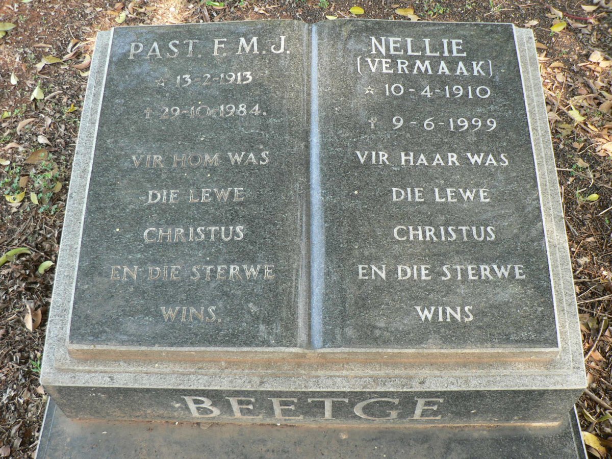 BEETGE F.M.J. 1913-1984 &amp; Nellie VERMAAK 1910-1999