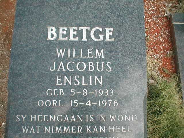 BEETGE Willem Jacobus Enslin 1933-1976
