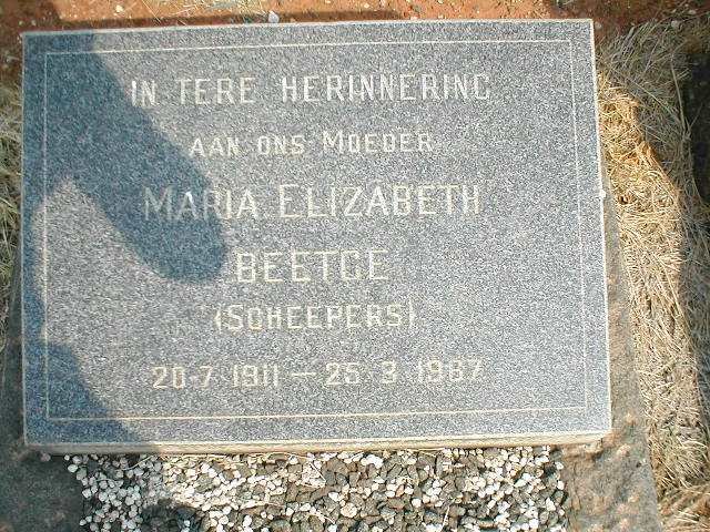 BEETGE Maria Elizabeth nee SCHEEPERS 1911-1967