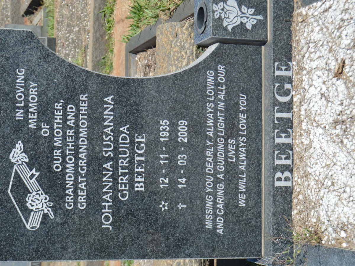 BEETGE Johanna Susanna Gertruida 1935-2009