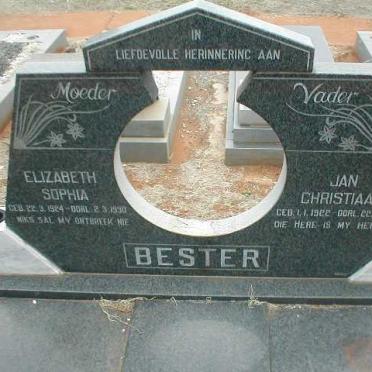 BESTER Jan Christiaan 1922-1987 &amp; Elizabeth Sophia 1924-1990