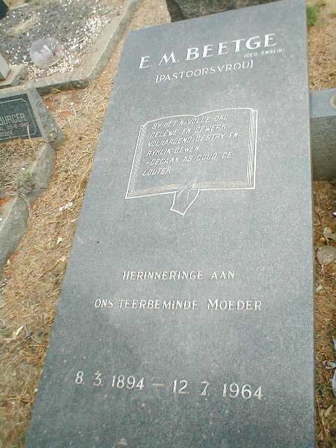 BEETGE E.M. nee ENSLIN 1894-1964