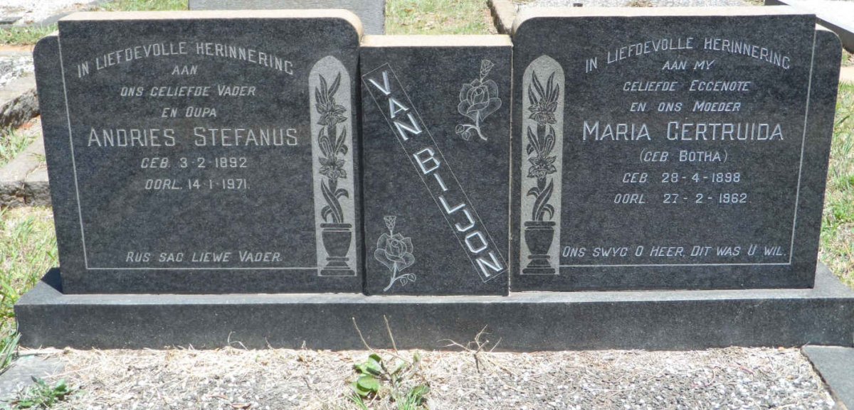 BILJON Andries Stefanus, van 1892-1971 &amp; Maria Gertruida BOTHA 1898-1962