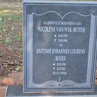 BOTES Antonie Johannes Lourens 1943-2015 :: VAN WYK Nicolene nee BOTES 1970-1994