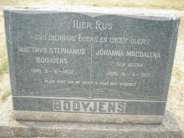 BOOYJENS Matthys Stephanus  -1932 &amp; Johanna Magdalena  BOTHA -1931