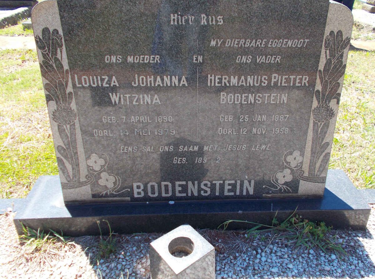 BODENSTEIN Hermanus Pieter 1887-1958 &amp; Louiza Johanna Witzina 1890-1979