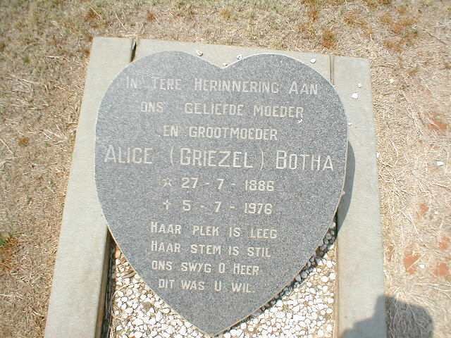 BOTHA Alice nee GRIEZEL 1886-1976