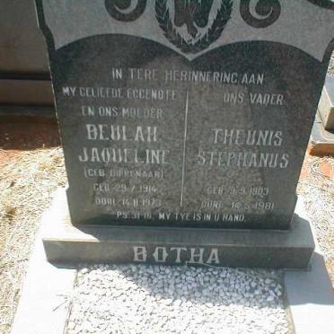 BOTHA Theunis Stephanus 1903-1981 &amp; Beulah Jaqueline DIPPENAAR 1914-1973