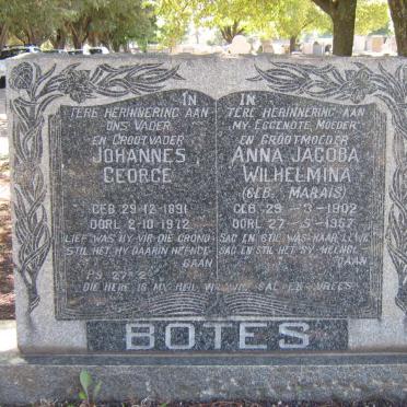 BOTES Johannes George 1891-1972 &amp; Anna Jacoba Wilhelmina MARAIS 1902-1957