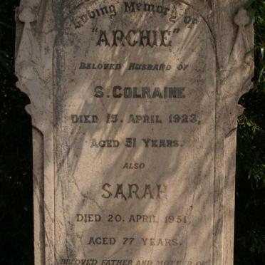 COLRAINE Archie -1923 &amp; Sarah -1951