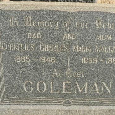 COLEMAN Cornelius Charles 1885-1946 &amp; Maria Magdalena 1895-1966