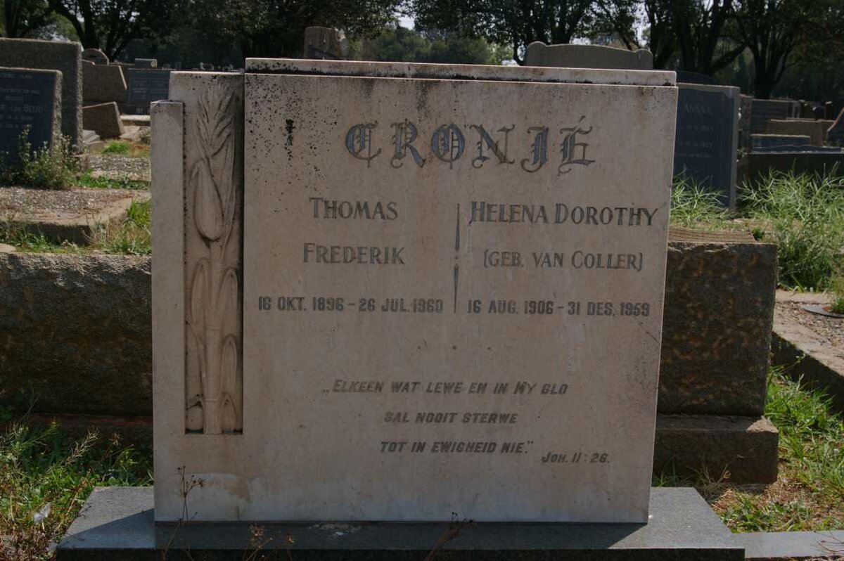 CRONJÉ Thomas Frederik 1896-1960 &amp; Helena Dorothy VAN COLLER 1906-1959