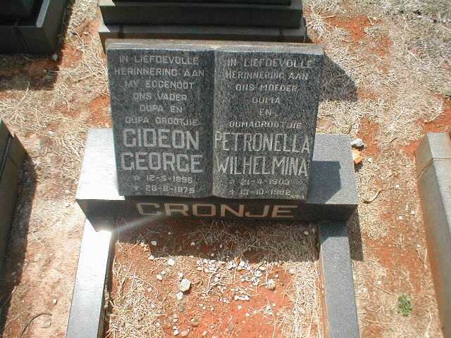 CRONJE Gideon George 1896-1979 &amp; Petronella Wilhelmina 1903-1982