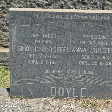DOYLE Simon Christoffel 1883-1973 &amp; Anna Christina 1879-1960