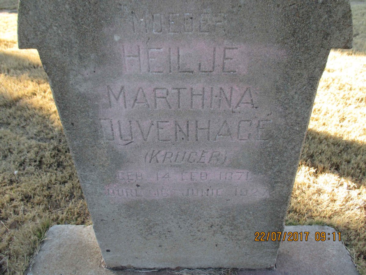 DUVENHAGE Heilje Marthina nee KRUGER 1871-1927