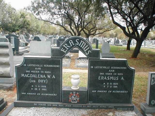 ERASMUS Erasmus A. 1920-1981 &amp; Magdalena W.A. DRY 1926-1983