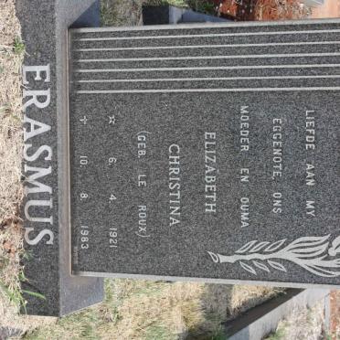 ERASMUS Elizabeth Christina nee LE ROUX 1921-1983