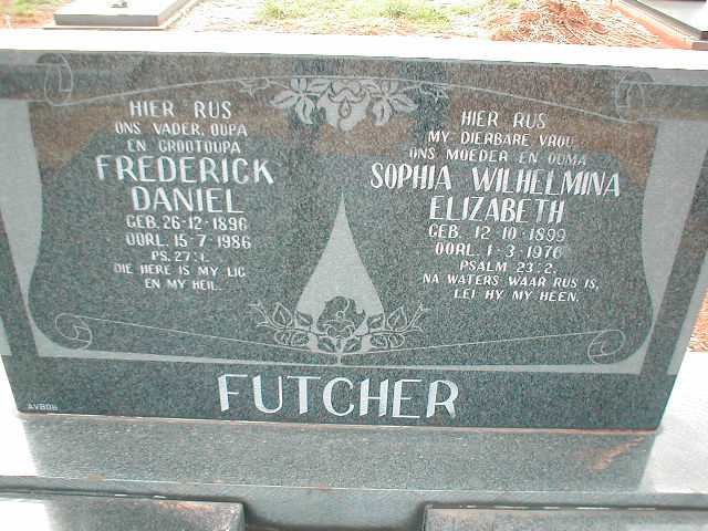 FUTCHER Frederick Daniel 1896-1986 &amp; Sophia Wilhelmina Elizabeth 1899-1976