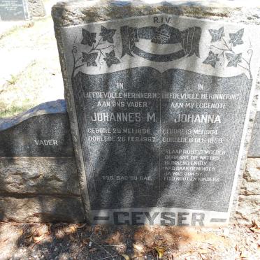 GEYSER Johannes M. 1886-1967 &amp; Johanna 1904-1956