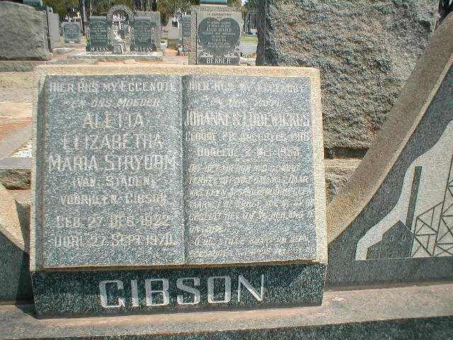 GIBSON Johannes Lodewikus 1916-1953 &amp; Aletta Elizabeth Maria STRYDOM formerly GIBSON nee VAN STADEN 1922-1970