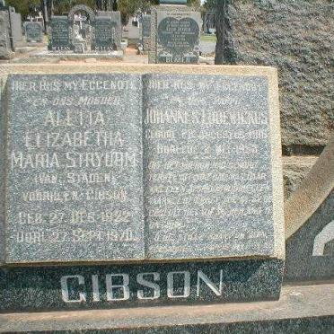 GIBSON Johannes Lodewikus 1916-1953 &amp; Aletta Elizabeth Maria STRYDOM formerly GIBSON nee VAN STADEN 1922-1970
