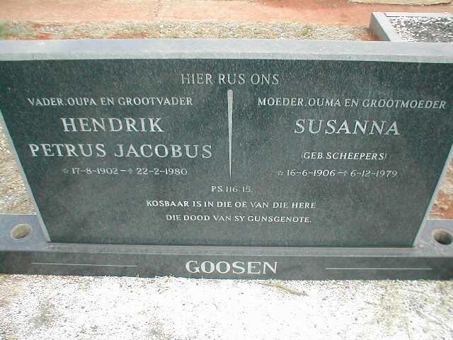 GOOSEN Hendrik Petrus Jacobus 1902-1980 &amp; Susanna SCHEEPERS 1906-1979