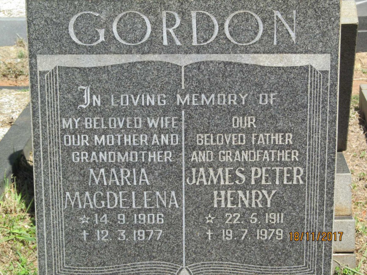GORDON James Peter Henry 1911-1979 &amp; Maria Magdelena 1906-1977