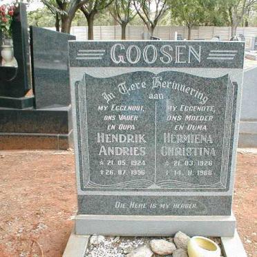 GOOSEN Hendrik Andries 1924-1996 &amp; Hermina Christina 1926-1988