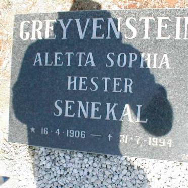 GREYVENSTEIN Aletta Sophia Hester nee SENEKAL 1906-1994