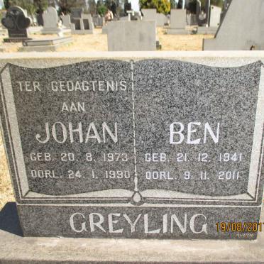 GREYLING Ben 1941-2011 :: GREYLING Johan 1973-1990