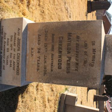GREENWOOD Joseph -1945 &amp; Matilda Persis 1861-1936