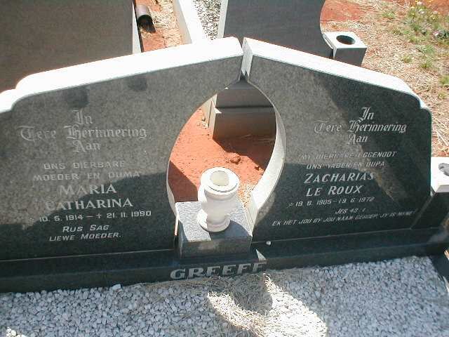 GREEFF Zacharias le Roux 1905-1972 &amp; Maria Catharina 1914-1990