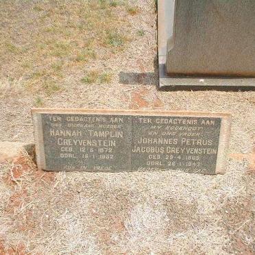 GREYVENSTEIN Johannes Petrus Jacobus 1869-1943 &amp; Hannah Tamplin 1872-1952
