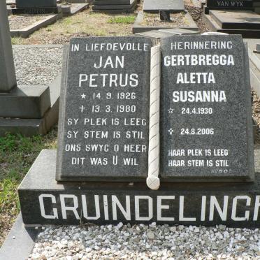GRUINDELINGH Jan Petrus 1926-1980 &amp; Gertbregga Aletta Susanna 1930-2006