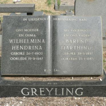 GREYLING Barend Marthinus 1897-1983 &amp; Wilhelmina Hendrina 1902-1987