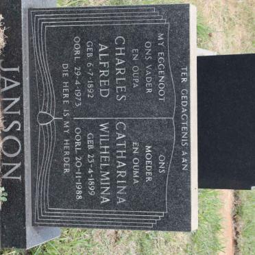 JANSON Charles Alfred 1892-1973 &amp; Catharina Wilhelmina 1899-1988