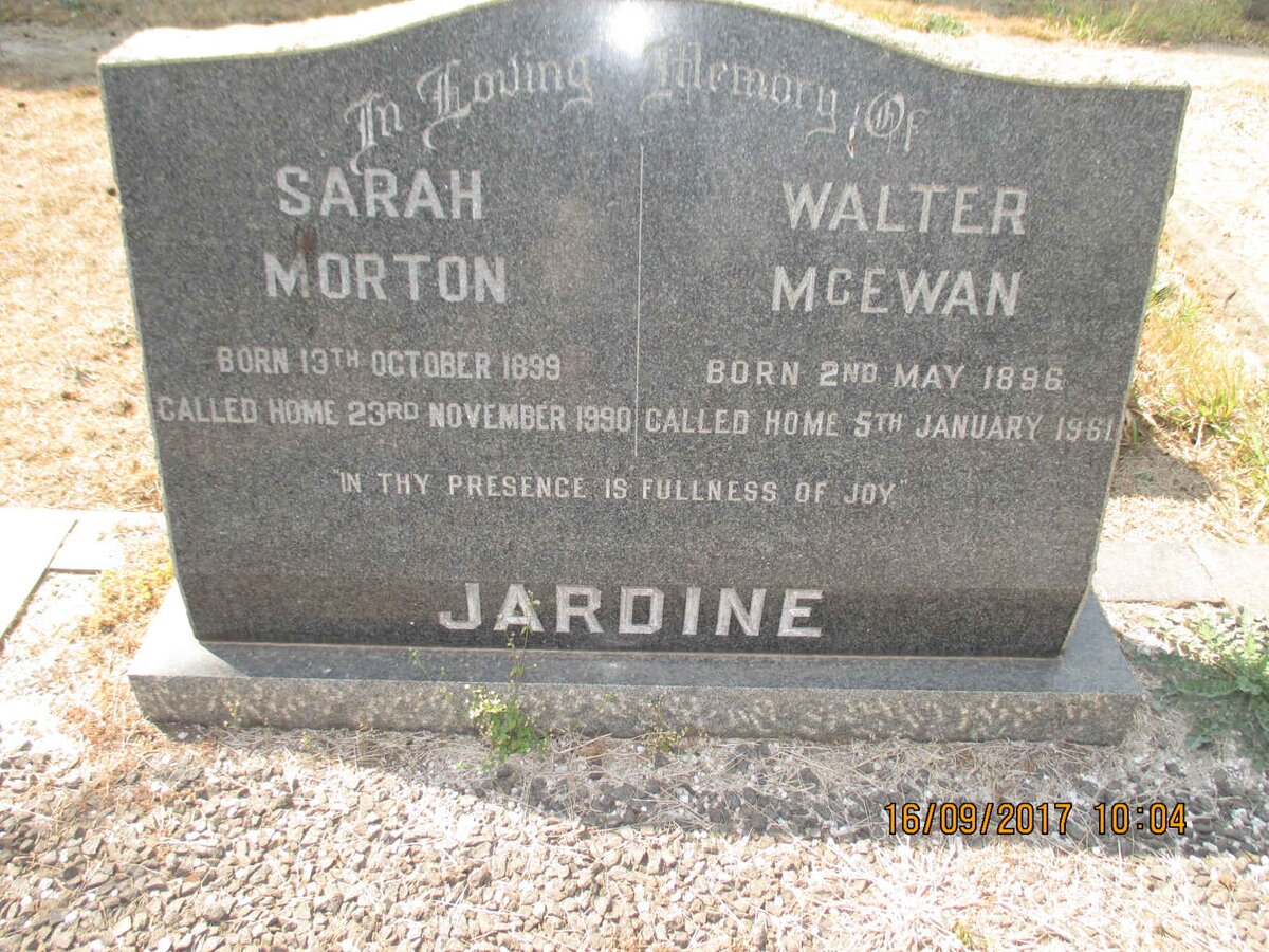 JARDINE Walter McEwan 1896-1961 &amp; Sarah Morton 1899-1990