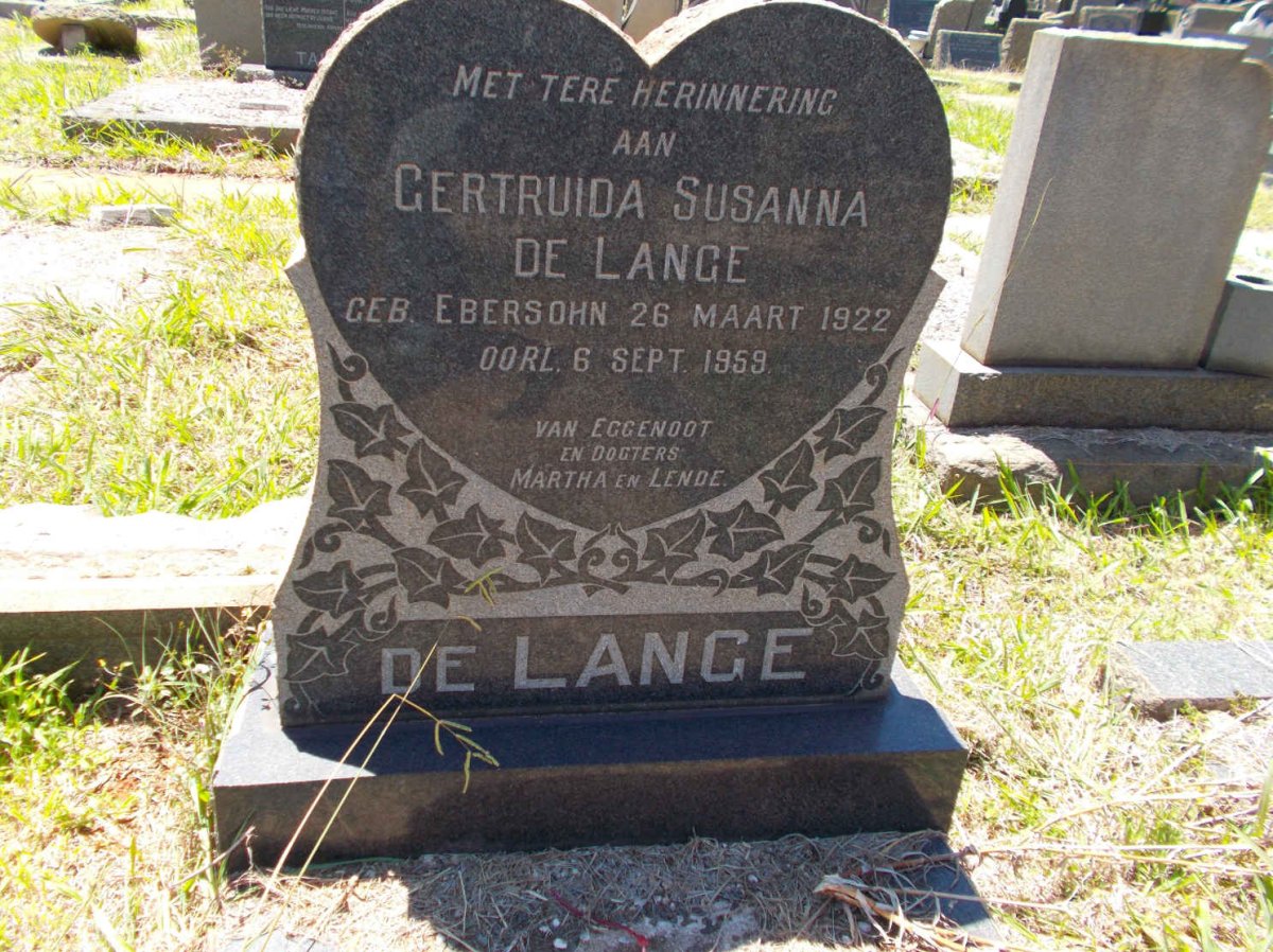 LANGE Gertruida Susanna, de nee EBERSOHN 1922-1959