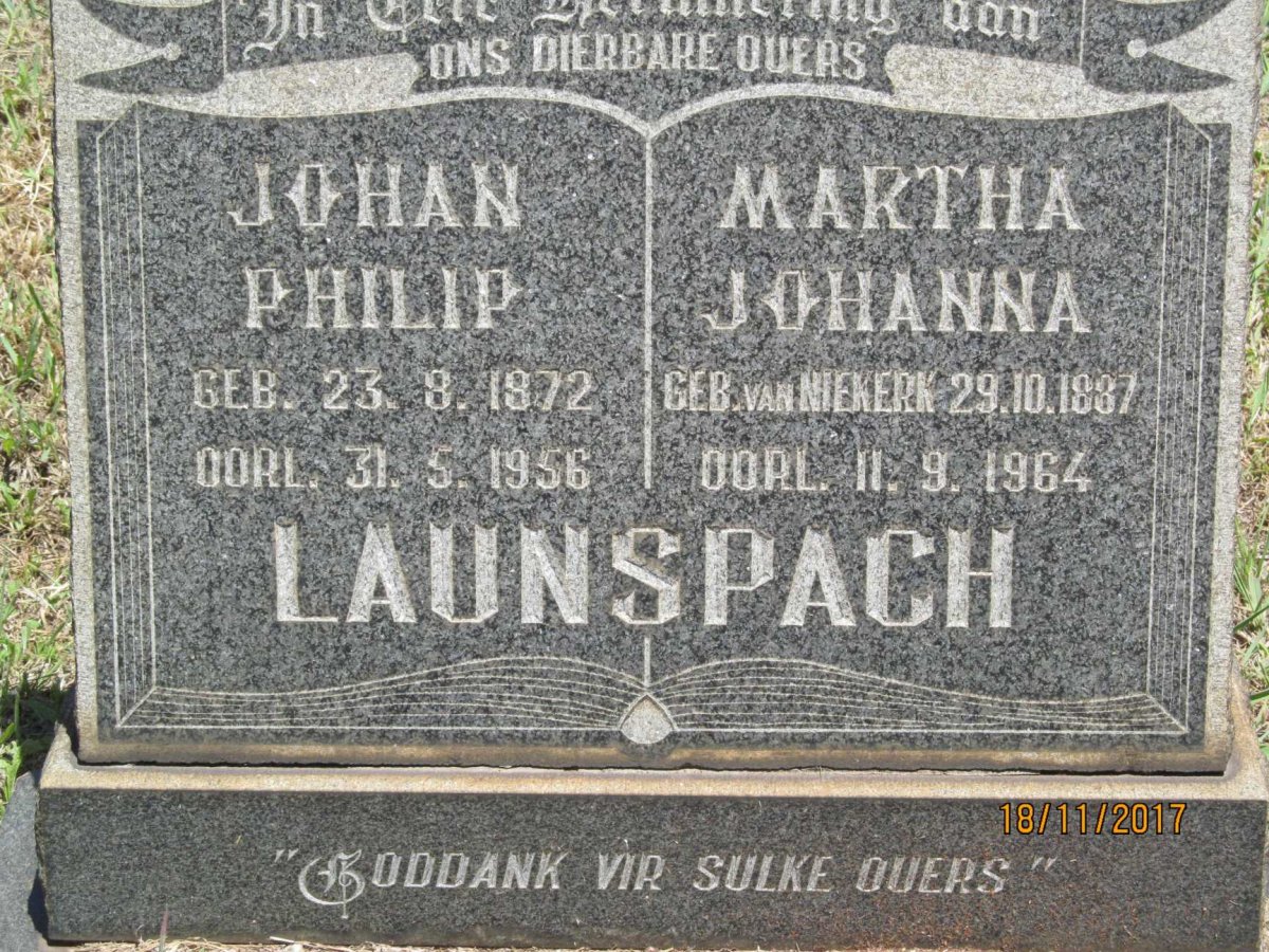 LAUNSPACH Johan Philip 1872-1956 &amp; Martha Johanna VAN NIEKERK 1887-1964