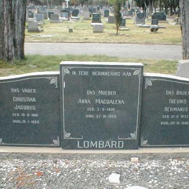 LOMBARD Christian Jacobus 1901-1965 &amp; Anna Magdalena 1900-1960 :: LOMBARD Theunis Hermanus 1933-1949