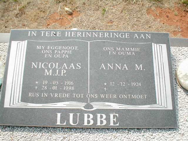 LUBBE Nicolaas M.J.P. 1916-1998 &amp; Anna M. 1924-