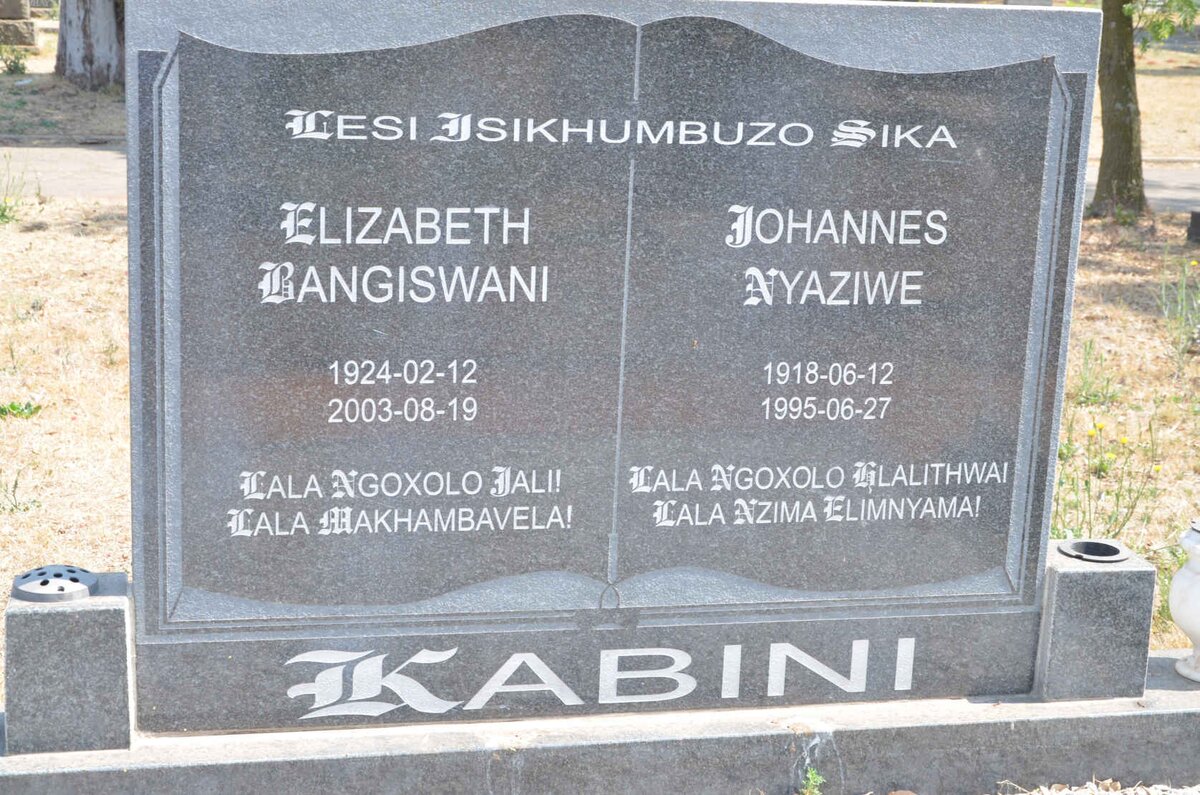 KABINI Johannes Nyaziwe 1918-1995 &amp; Elizabeth Bangiswani 1924-2003