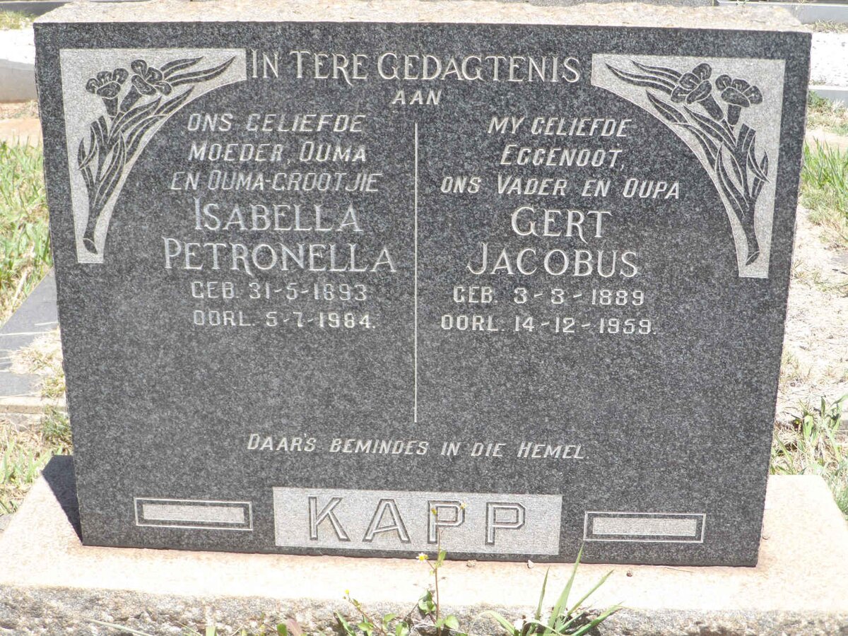 KAPP Gert Jacobus 1889-1959 &amp; Isabella Petronella 1893-1984