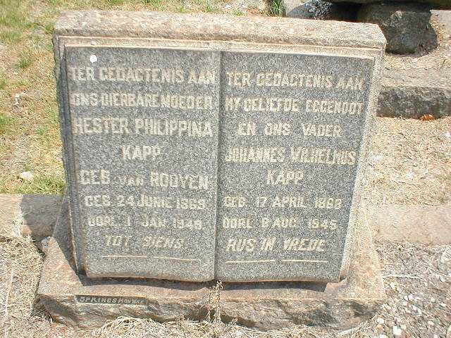 KAPP Johannes Wilhelmus 1868-1945 &amp;  Hester Philippina nee VAN ROOYEN 1869-1949