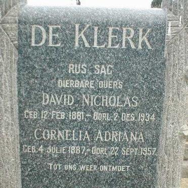 KLERK David Nicholas, de 1881-1934 &amp; Cornelia Adriana 1887-1957