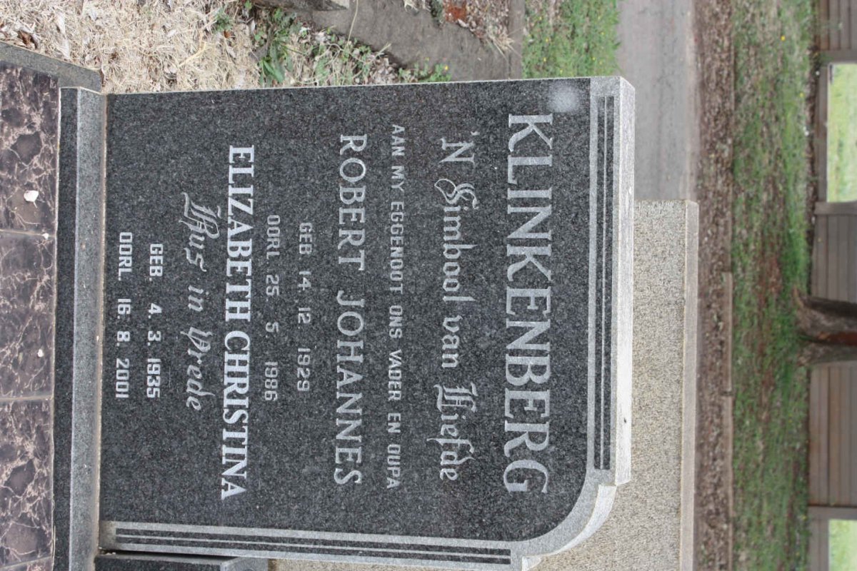 KLINKENBERG Robert Johannes 1929-1986 &amp; Elizabeth Christina 1935-2001