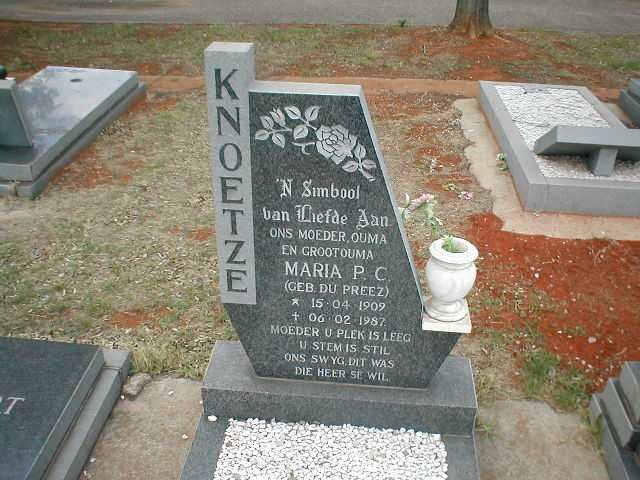 KNOETZE Maria P.C. nee DU PREEZ 1909-1987