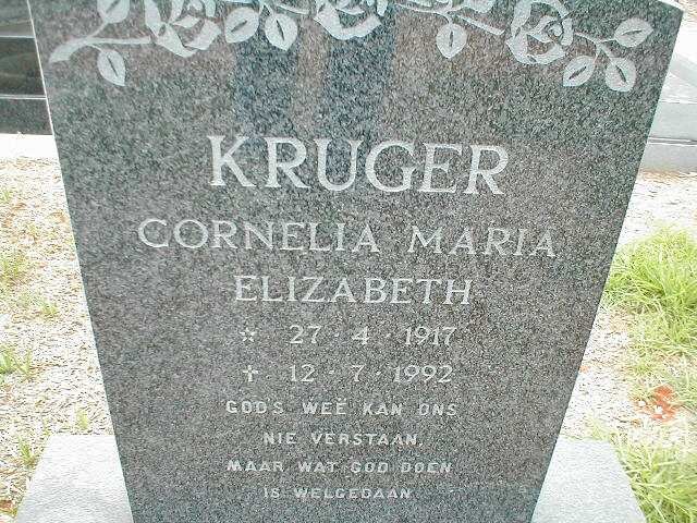KRUGER Cornelia Maria Elizabeth 1917-1992