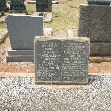 KRUGER Dirk Jakobus 1873-1945 &amp; Maria Magdalena Francina 1883-1961
