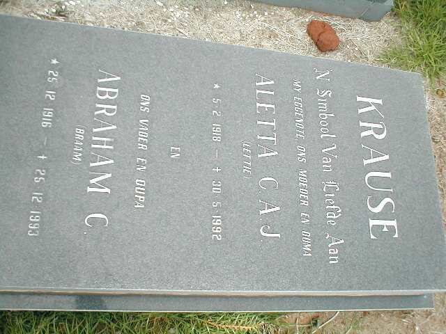KRAUSE Abraham C. 1916-1993 &amp; Aletta C.A.J. 1918-1992